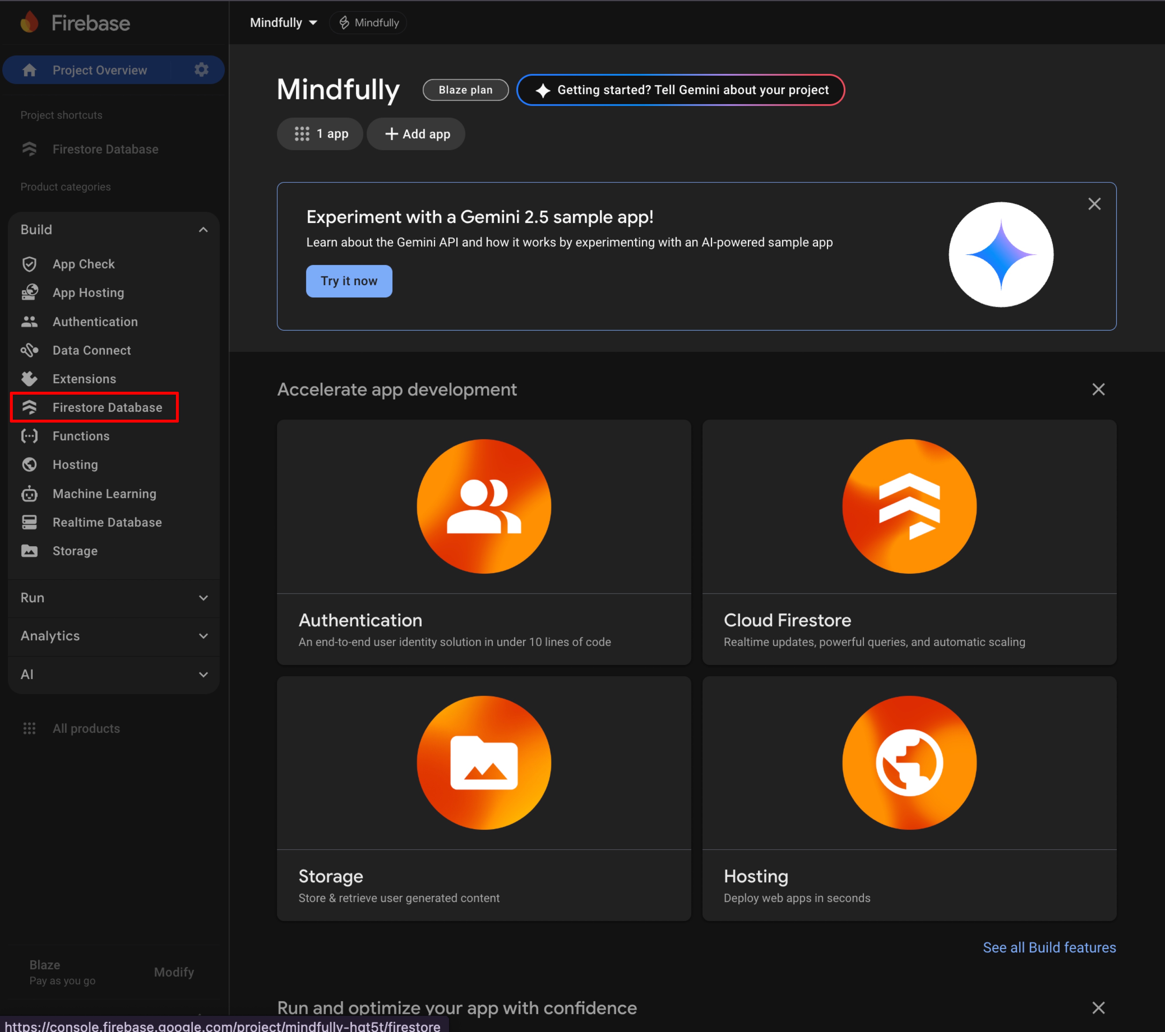Firebase Console - Firestore Database