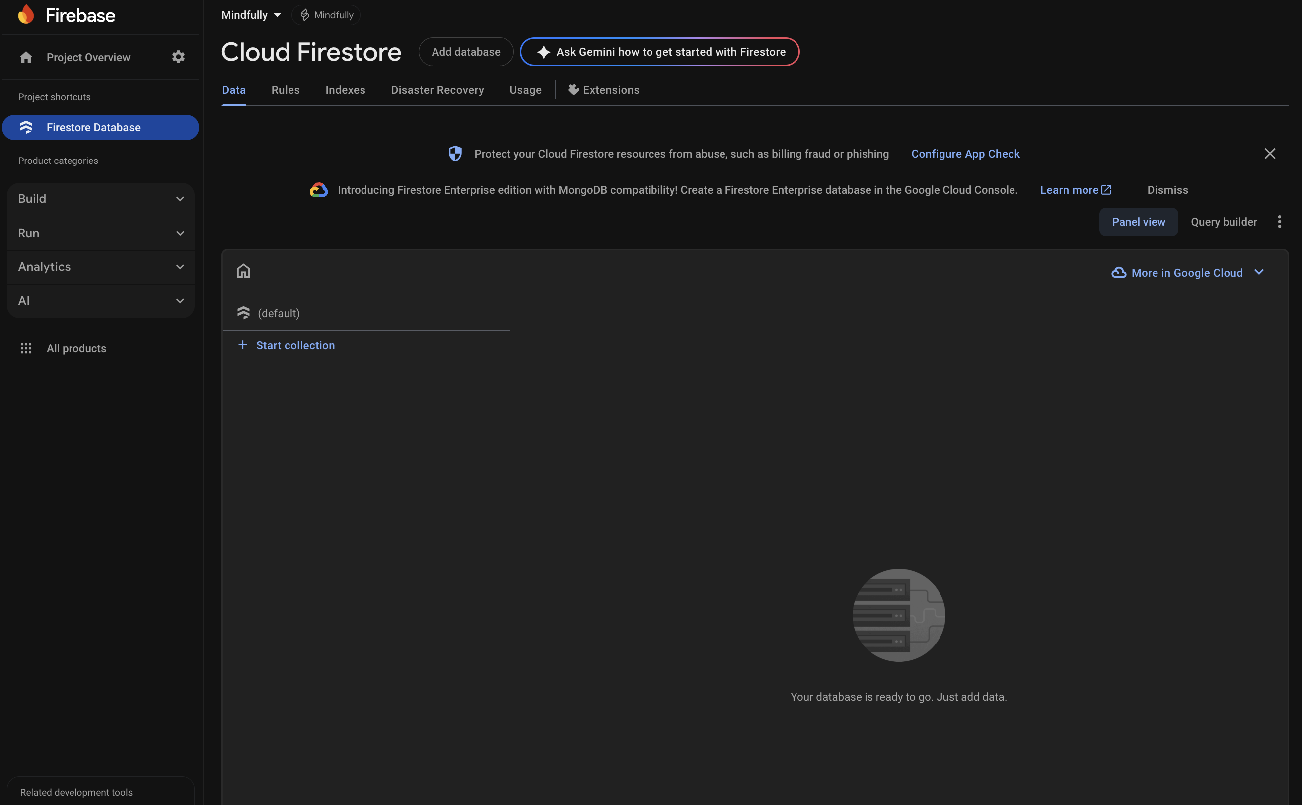 Firebase Console - Firestore Database